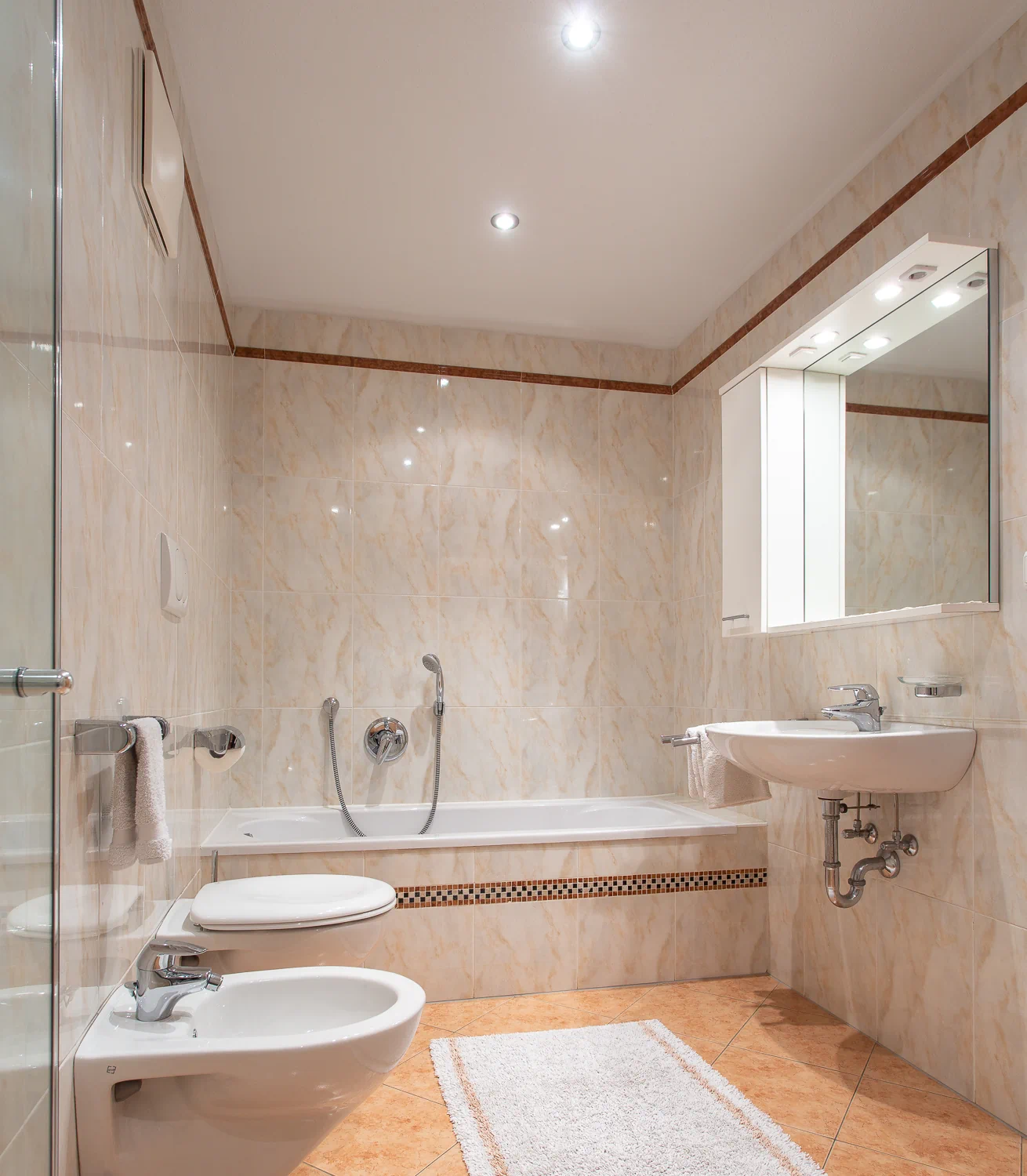 Ampio bagno con doccia e vasca da bagno